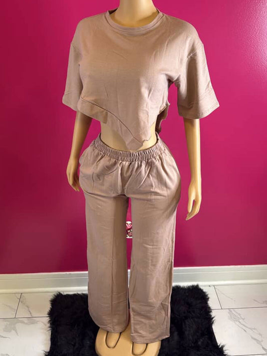 Asymmetrical Hem Oversize Top & Pants Set