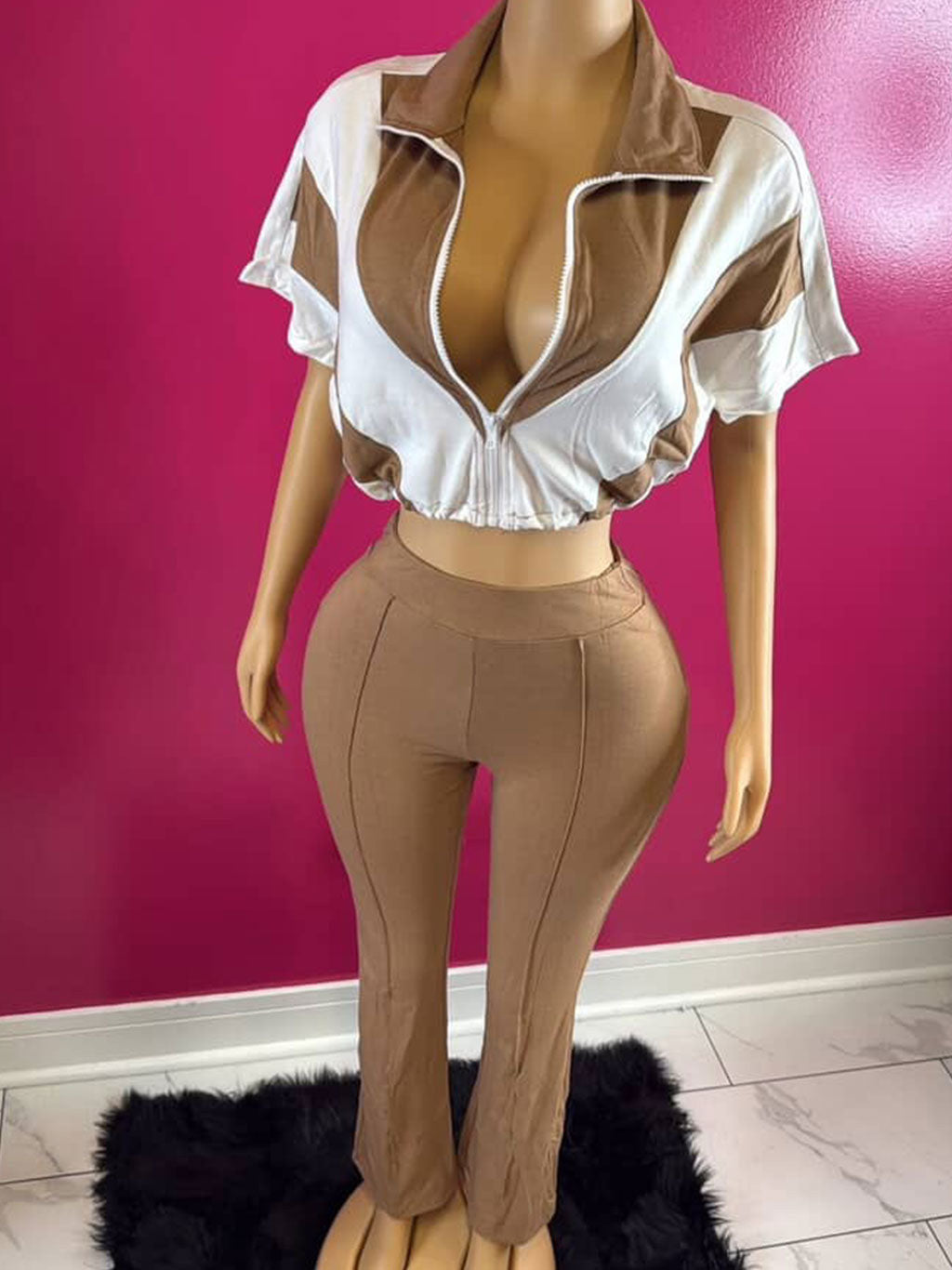 2-Piece Zip-Up Crop Windbreaker & Flared Leggings