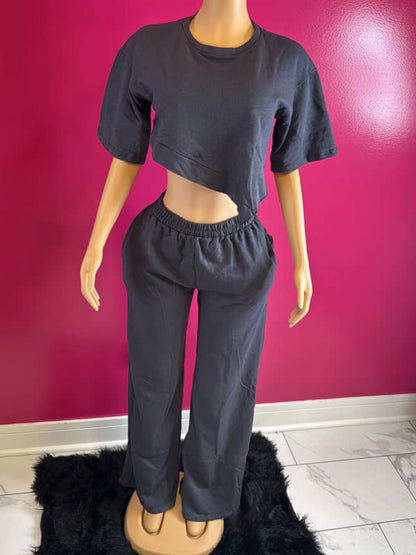 Asymmetrical Hem Oversize Top & Pants Set