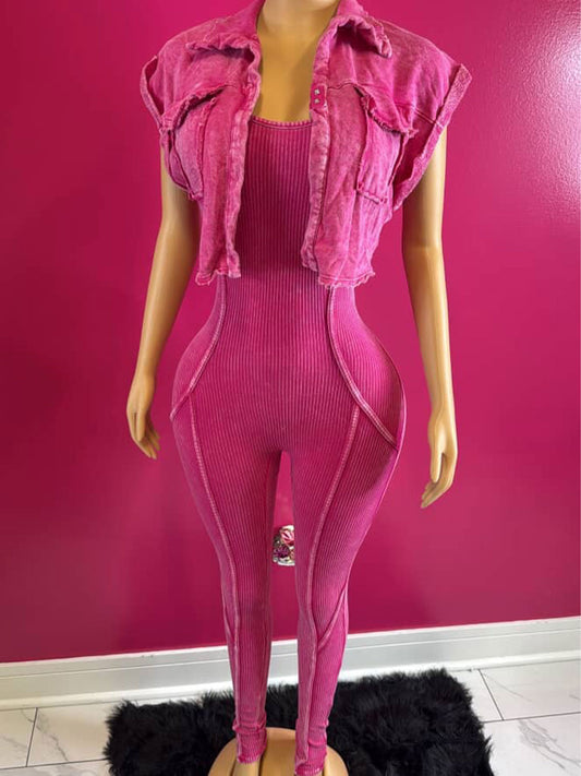 Crop Jacket & Jumpsuit Set