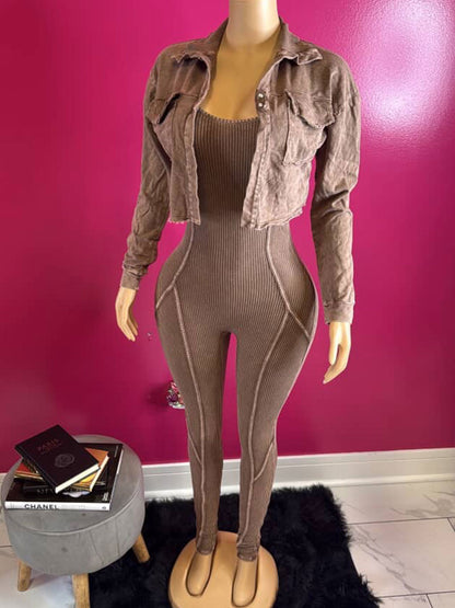 Cropped Jacket & Jumpsuit Set