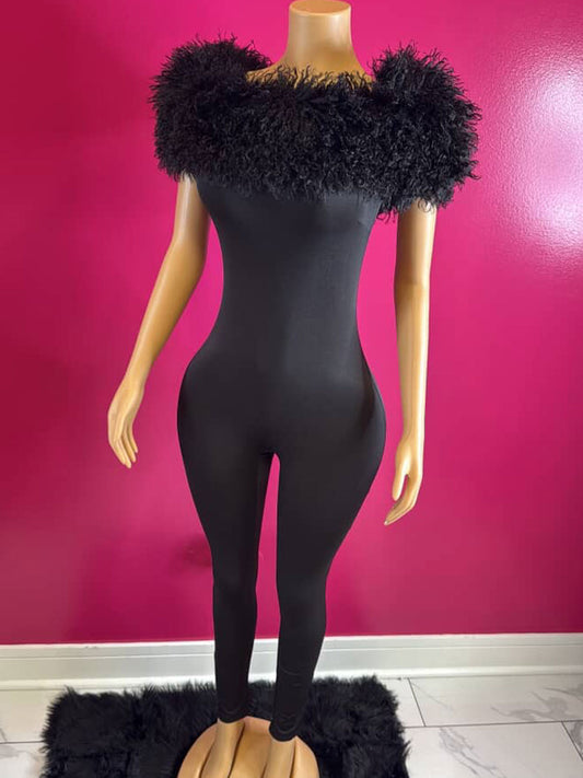 Fur Strapless Jumpsuit