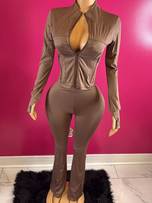 Long Sleeve Zippered 2-Piece Set with Flared Legs