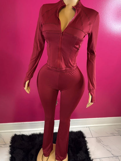 Long Sleeve Zippered 2-Piece Set with Flared Legs