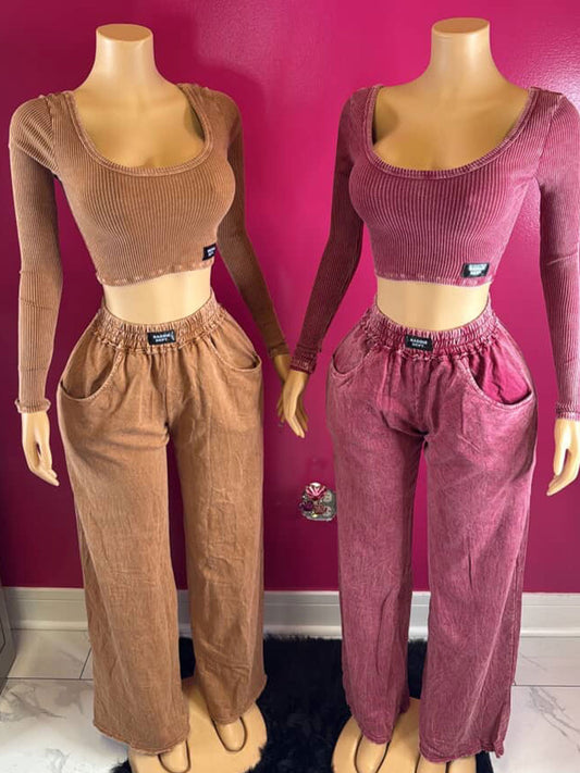 Long Sleeve & Wide Leg Pants Set