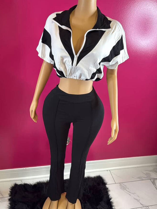 2-Piece Zip-Up Crop Windbreaker & Flared Leggings