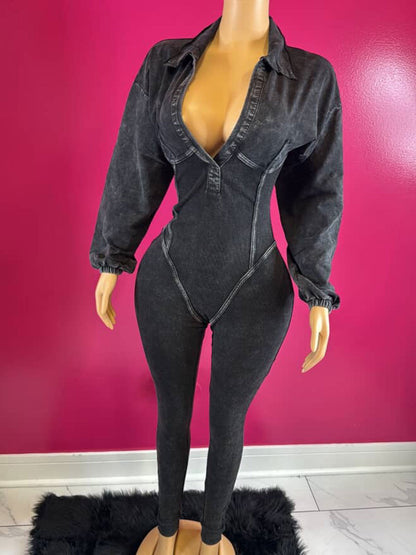 V-Neck Fitted Jumpsuit