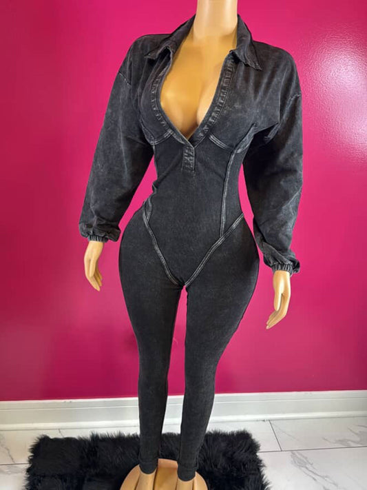 V-Neck Fitted Jumpsuit