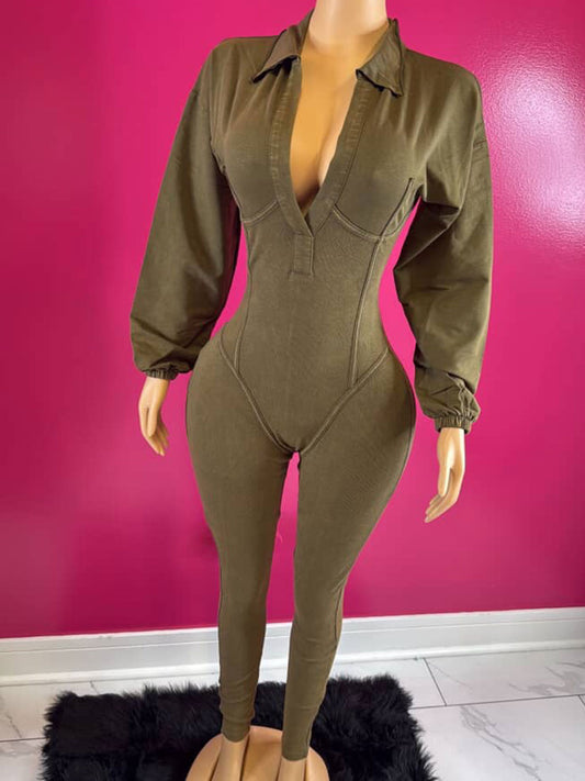 V-Neck Fitted Jumpsuit