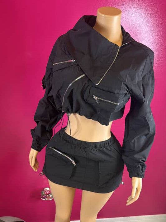 Zip Cropped Jacket & Skirt Set