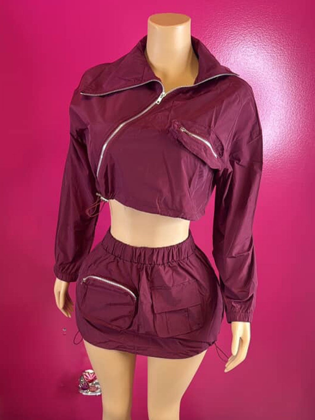 Zip Cropped Jacket & Skirt Set